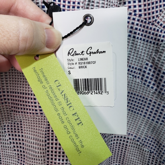 New! Robert Graham Men's Linear Brick Button Shirt Size Small Contrast Cuffs. - Picture 6 of 10